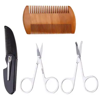 

1 Set Beard Grooming Kit Double-Sided Beard Combs Mini Folding Combs Hair Scissors Beard Care Set
