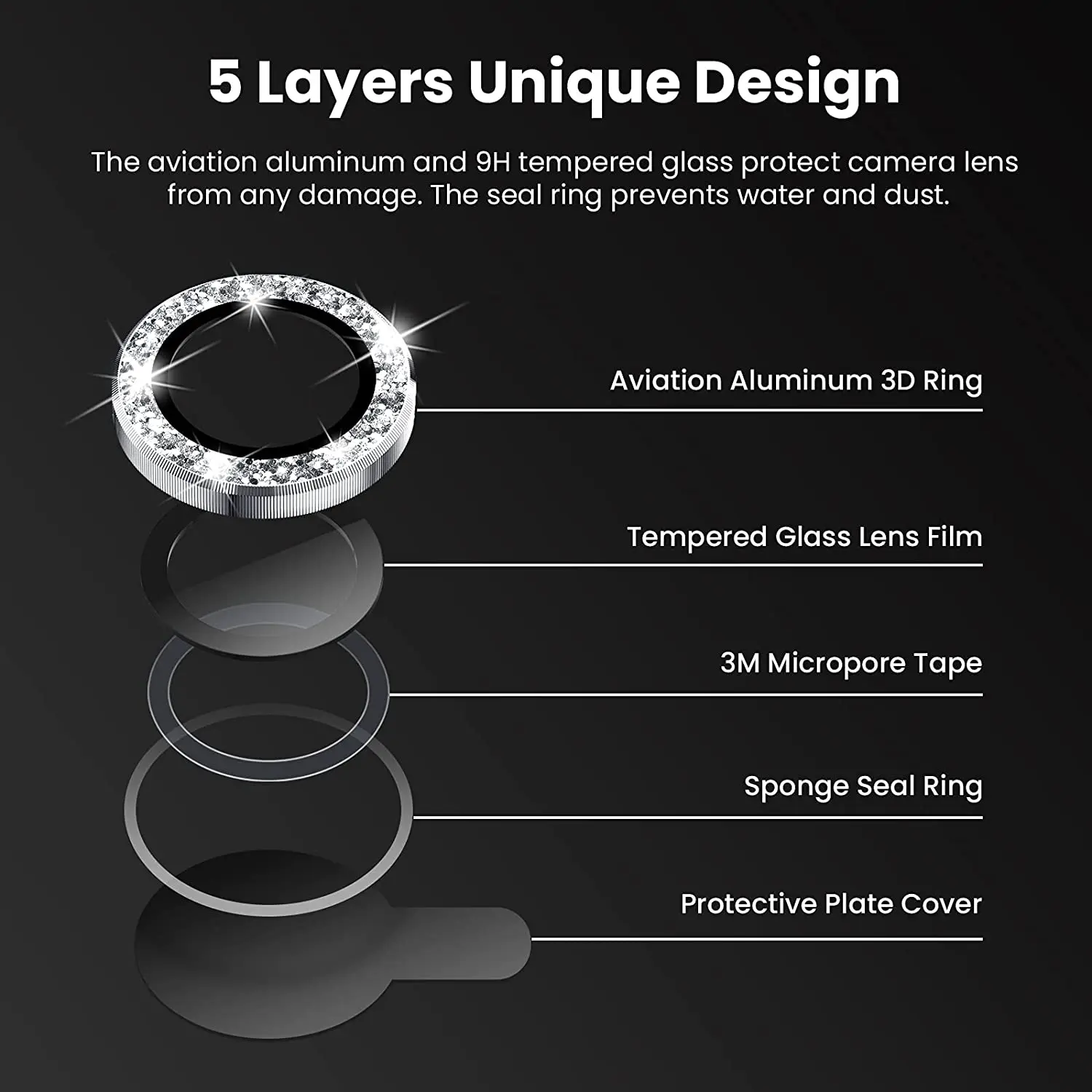 Diamond Glitter Camera Lens Protector On For iPhone 13 12 11 Pro Max Mini Metal Ring Lens Glass On iPhone 13 Pro Max Protective