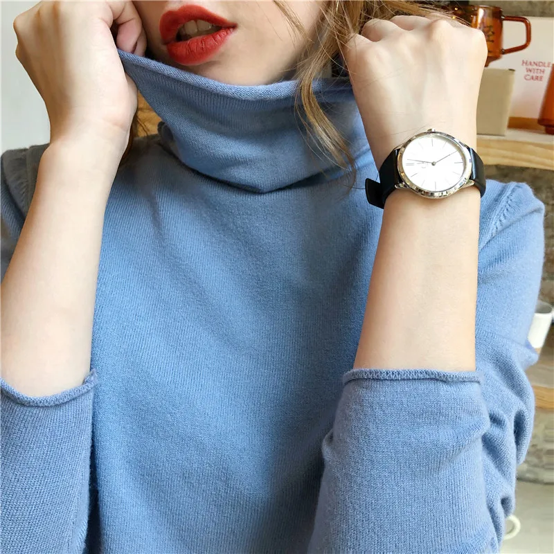 Korean Women Shirts Cotton Women Knit T-Shirts Autumn Woman Turtleneck Pullover Shirt Woman Long Sleeve Knitted T-Shirts Tops XL