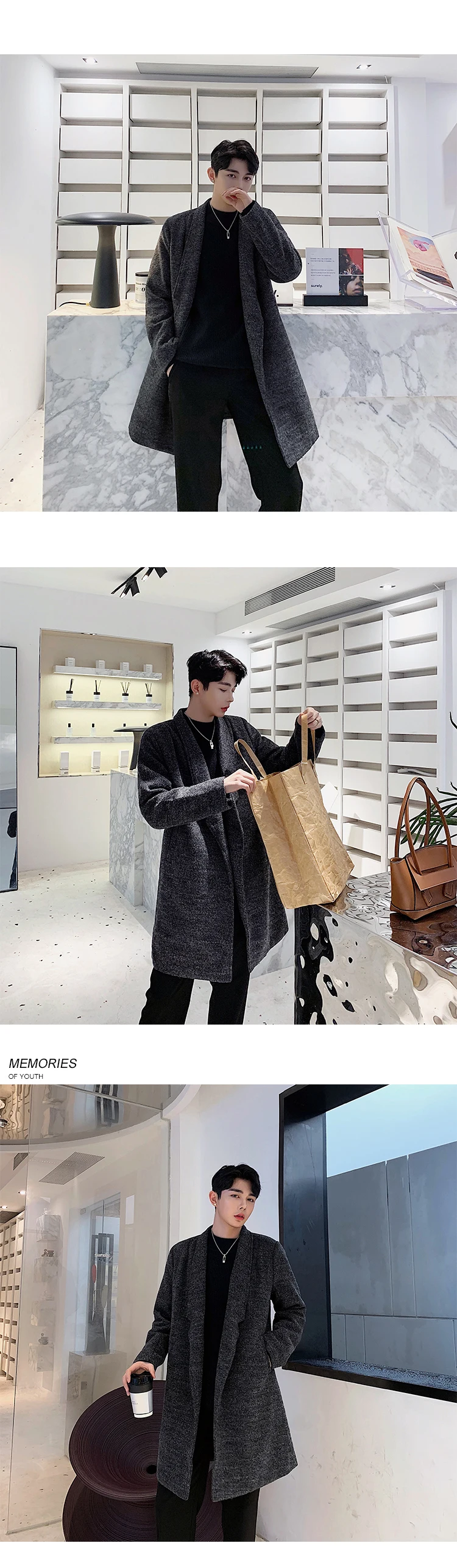 Осень и зима новая Корейская мужская мода просторная легкая Роскошная стильная трендовая длинная куртка с длинными рукавами