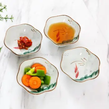 

4Pcs Soy Dish Vinegar Jam Dishes Ceramic Plate Small Seasoning Sauce Dish Flavor Tray Snacks Plate Saucer Serving Platter