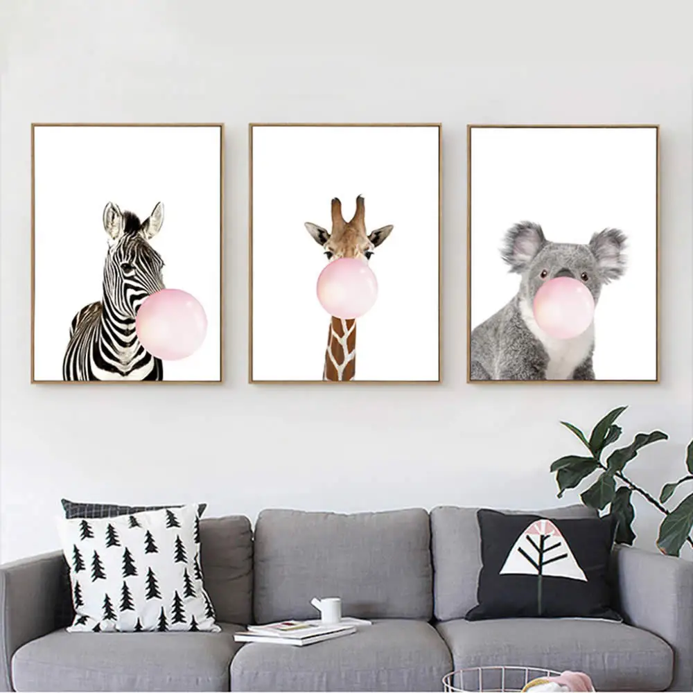 Рисyнкoм жирaфa или постеры с животными и печать холст для живописи Wall Art детская