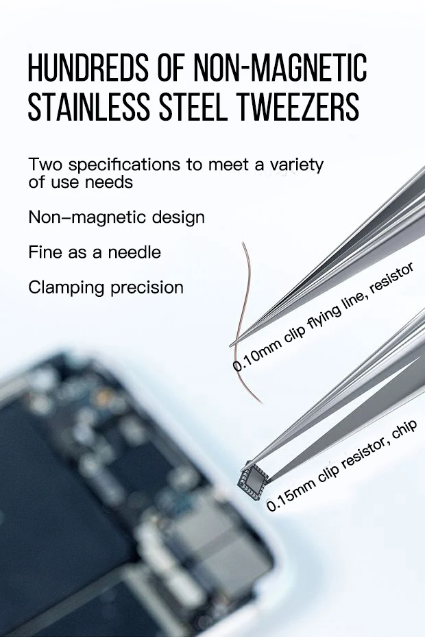 UANME 0.1/0.15mm Precision Stainless Steel Magnetic Curved Straight Tweezers For Cell Phone Tablet Computer Repair Hand Tools
