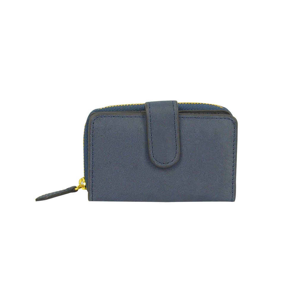 dark blue Модный кошелек с натуральным лицевым покрытием из воловьей кожи с коротким держателем для ключей, унисекс кошелек на молнии с кнопкой - Цвет: dark blue