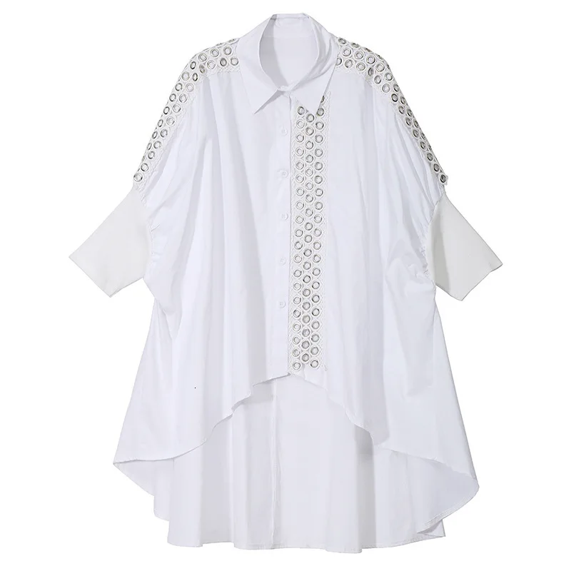 MEVGOHOT Женская мода выдолбленный длинный Shirtt плюс размер сплошной Лоскутная гофрированная Асимметричная блузка женская HW075 - Цвет: long sleeve 4701