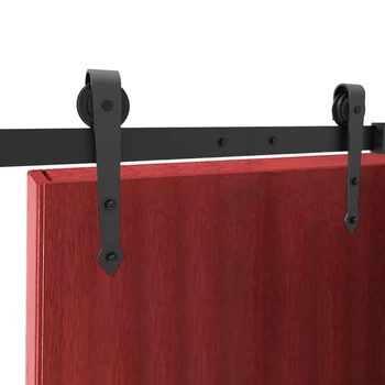 

6FT Heavy Duty Sturdy Sliding Barn Wood Door Track Rail Black Hardware Kit One Door Smoothly and Quietly Arrow Wheels Hanger