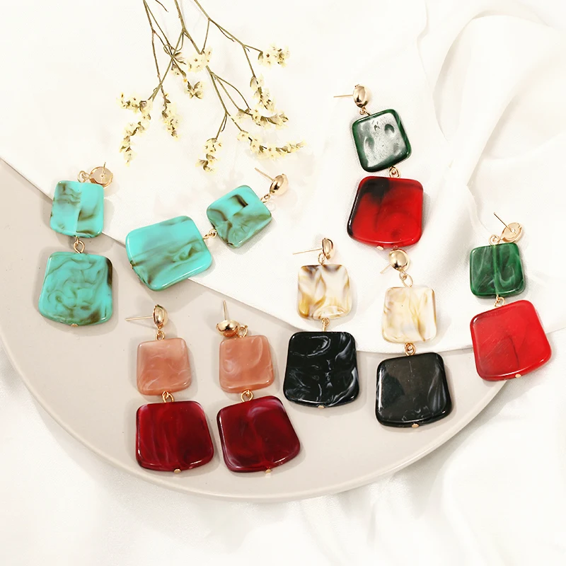 

Colorful Acrylic Earrings Statement Geometric Square Dangle Drop Earrings For Women Earings Fashion Jewelry Brincos Oorbellen