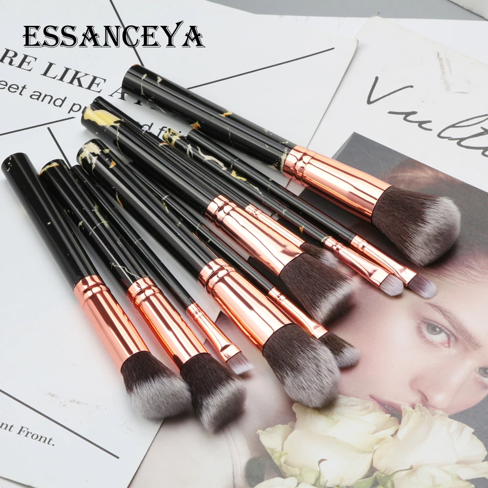 10 pcs ESSANCEYA 7/10/20 шт. Мрамор шаблон кисти для макияжа для косметики пудра основа, тени для век, набор кисточек для макияжа Красота инструменты Наборы - Handle Color: 10 pcs
