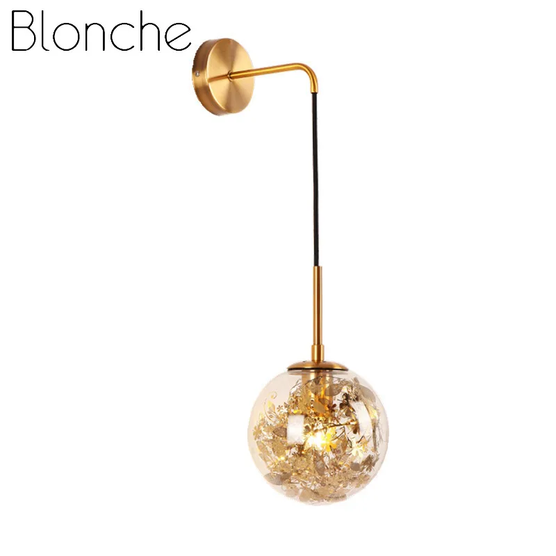 Современный настенный светильник Blonche, настенный светильник со стеклянными шариками, Светильники для скандинавского дома, спальни, гостиной, Декор, лампа E27, железные художественные светильники