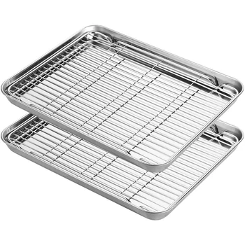 

Stainless Steel Baking Plate with Rack, Chef Biscuit Plate and Non-Stick Cooling Rack and Baking Pan, Suitable for Oven, Etc.