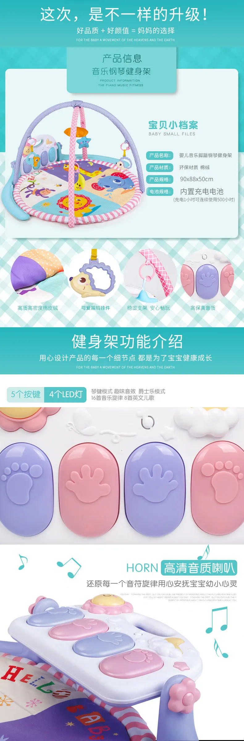 Meibeile многофункциональный детский коврик для игры на фортепиано, гимнастический коврик, детское музыкальное одеяло для ползания, фитнеса, игр