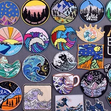 

DIY Sea Wave Clothing Stickers Camping Clothing Thermo Adhesive Patches Adventure Stripes Patches On Clothes Sun Badges Decor