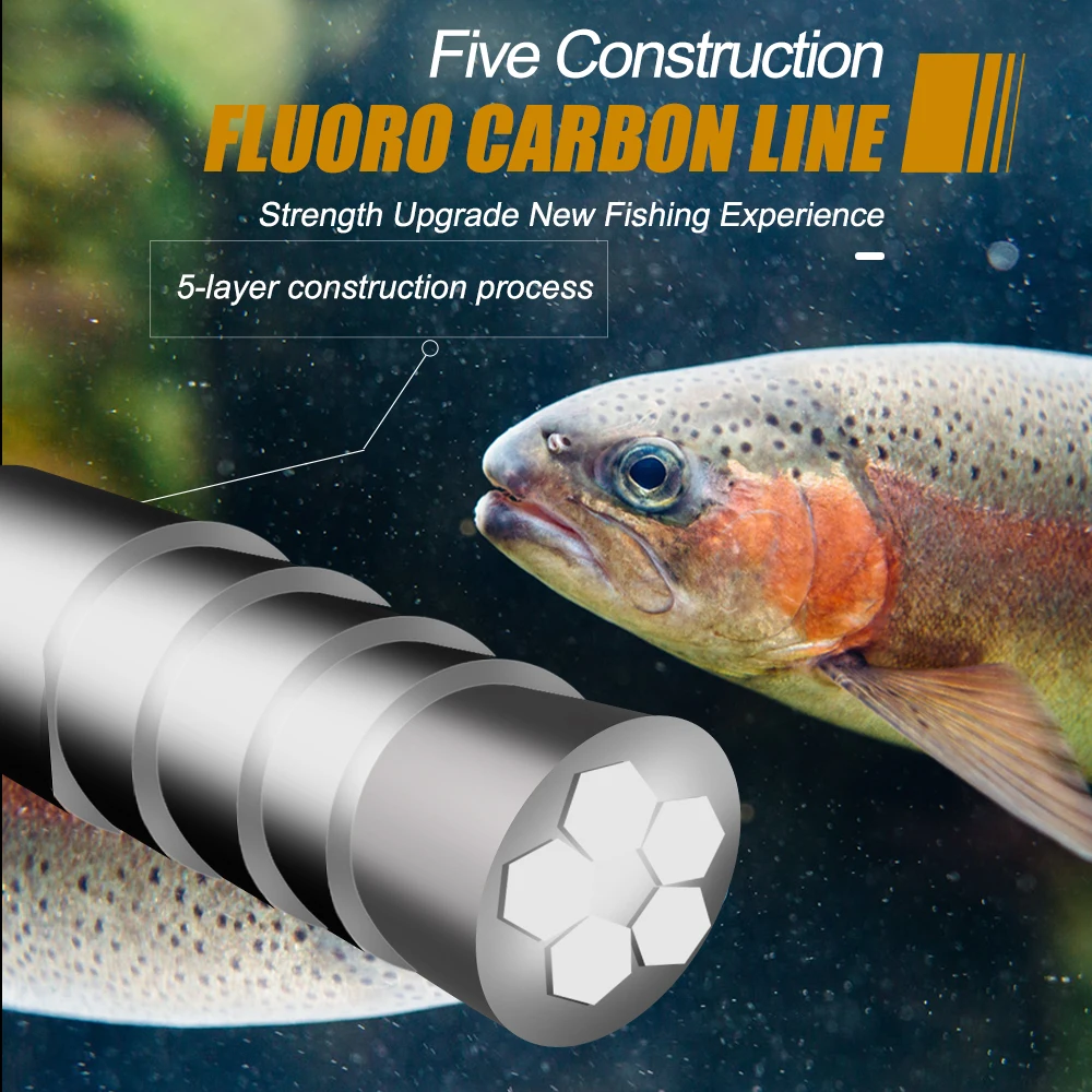 FTK Fluorocarbon Fishing Lines 5.5-130.9LB Carbon Fiber Leader Fly Line Fast Sinking Carp Fishing 50M/100M