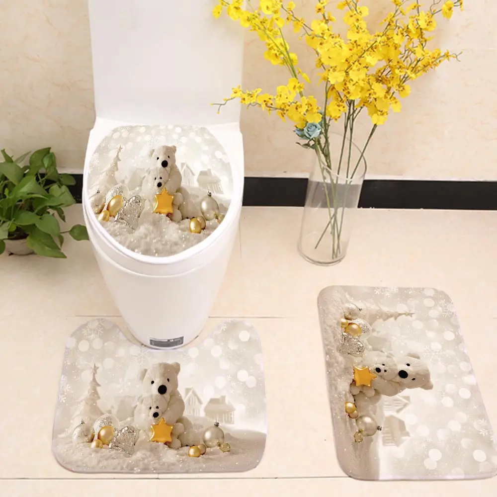 No Lint Falais Bathroom Toilet Floor Mat / Toilet Seat / Toilet Set Christmas Theme Series Printed Bathroom Anti-slip Mat