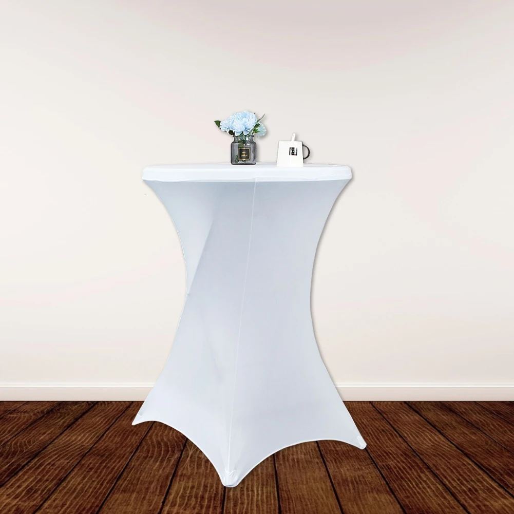 Anti-dirty Stretch Round Tablecloth Elastic Cocktail Table Cover Polyester Table Cloth Bar Hotel Wedding Party Table Cover Decor