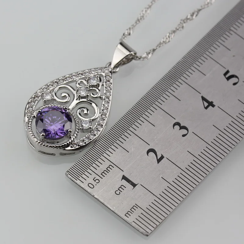 7-Color Wedding Costume 925 Silver Natural Purple Crystal CZ Earrings Necklace Bracelet And Ring Jewelry Sets For Women Gift