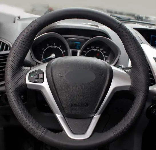 Черный кожаный DIY чехол рулевого колеса автомобиля для Ford Fiesta 2008-2013 Ecosport 2013