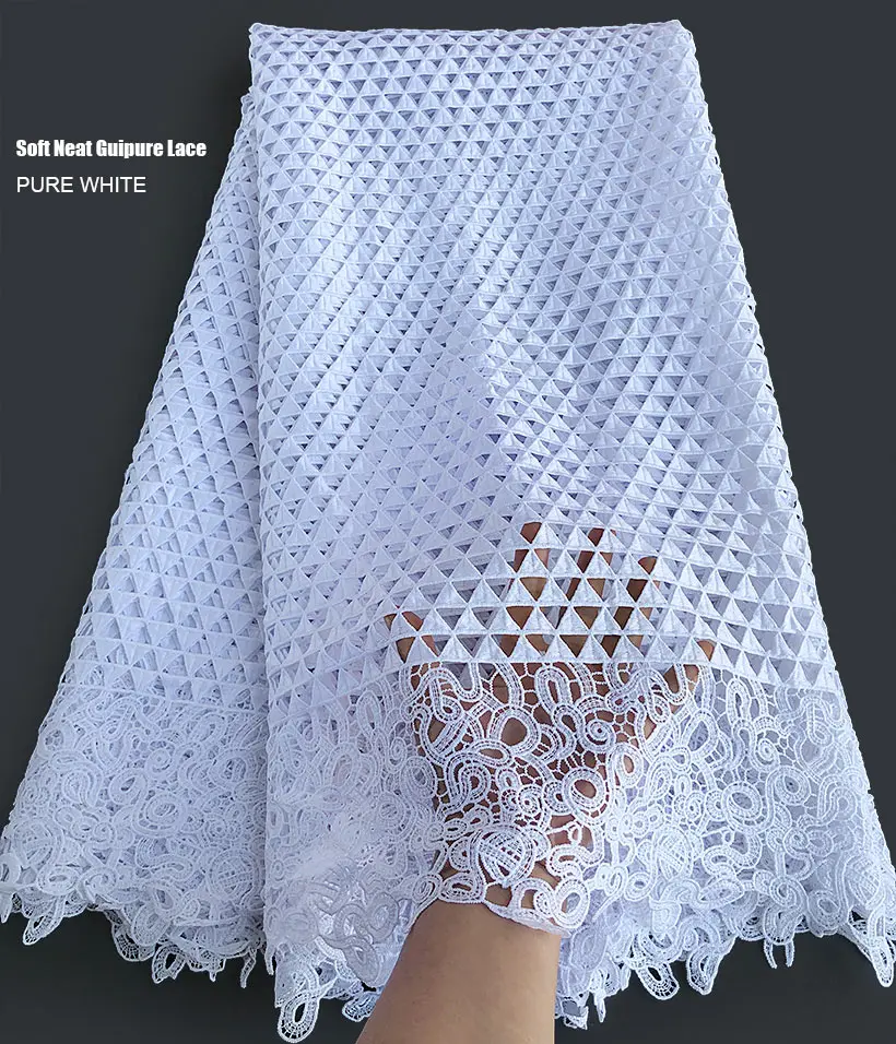 5 yards Pure White Soft African Guipure Lace High Quality Plain Black Couple Cord Lace Cupion Fabric for Ladies Gentlemen Dress