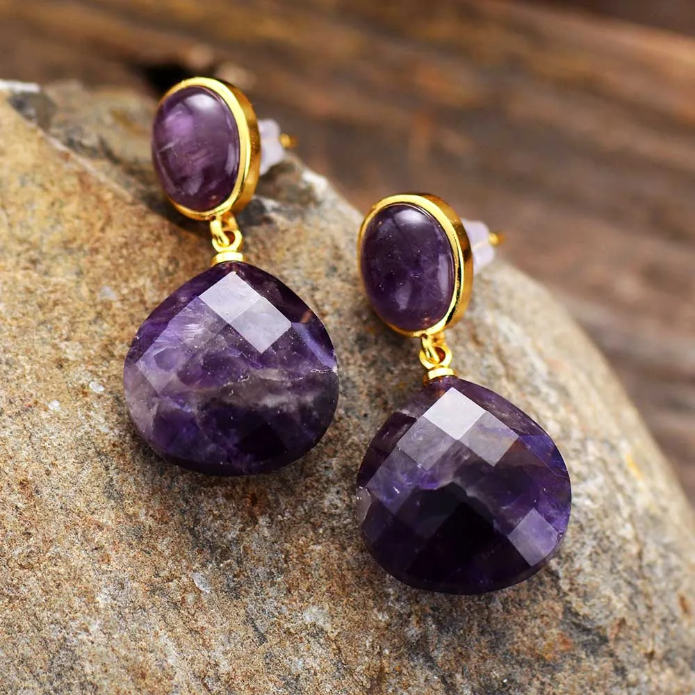 Exquisite Drop Earrings Amethysts Teardrop Dangle Earring Women Semiprecious Stones Jewelry Bijoux Dropshipping