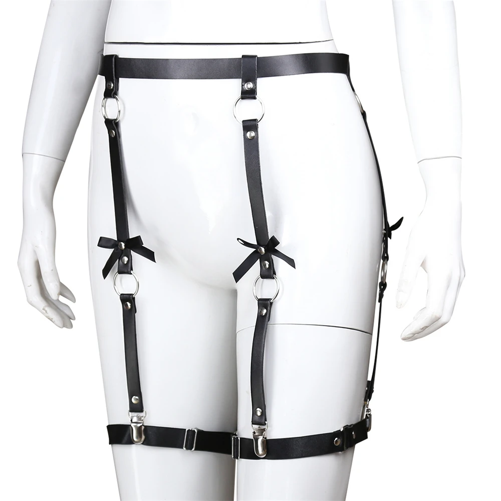 Sexy Black latex Leather pants women fetish open croch clubwear pants pole dance stripper clothes Bondage harness exotic apparel