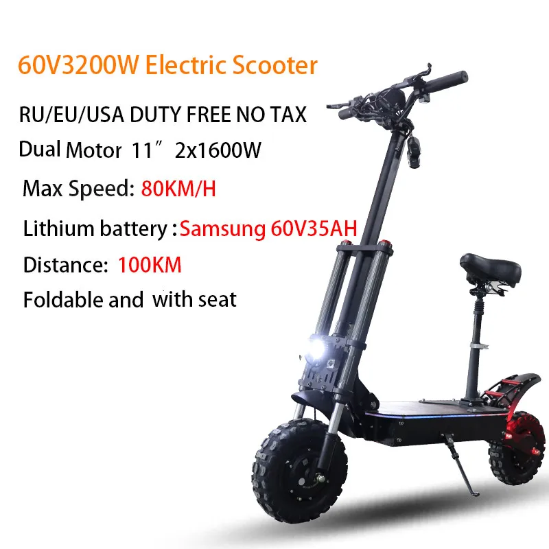 3200W SAM35AH seat 80 км/ч мощный Электрический скутер 1" взрослый 60 в 3200 Вт бесщеточный мотор колеса складной самокат Hoverboad Электрический скутер - Цвет: 3200W SAM35AH seat