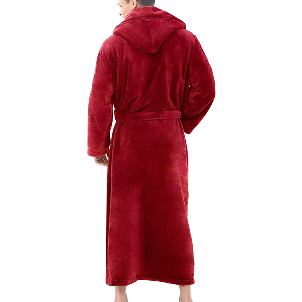 Winter Pocket Robes Mens Solid Hooded Bathrobe with Belt  Luxury Robe Sleepwear for Men Clothing Robes mens cotton pjs