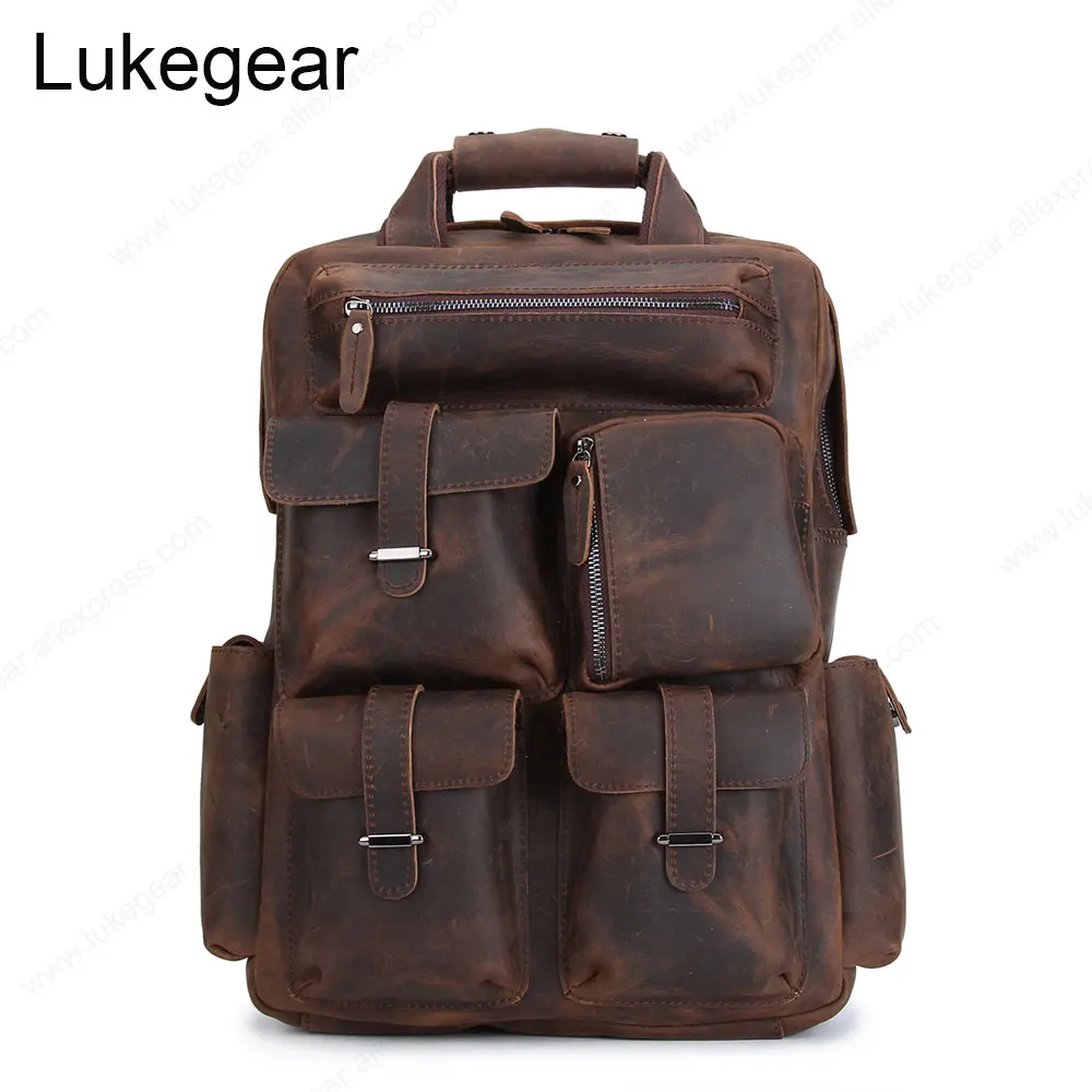 Outdoor Handmade Backpack Genuine Leather Backbags Cow Bags Handcraft Big Capacity Vintage Style | Багаж и сумки
