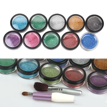 

10 Colors Face Body Glitter Pearlescent Powder with Brush for Halloween Painting Y3ND