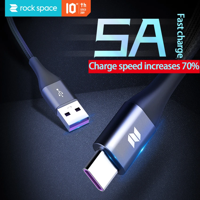 Кабель ROCKSPACE Type C для быстрой зарядки 5А USB A к кабель синхронизации данных плетеный