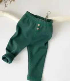 Зимние корейские леггинсы для маленьких девочек; детские леггинсы в полоску; леггинсы с пуговицами спереди для мальчиков; зимние штаны для детей; Cicishop - Цвет: Зеленый