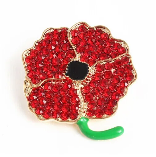 4 Leaf Poppy С серебряным покрытием красного цвета со стразами, кристаллами Красного мака Pin Брошь В Виде Цветка с листьев - Окраска металла: 4 Leaf Poppy
