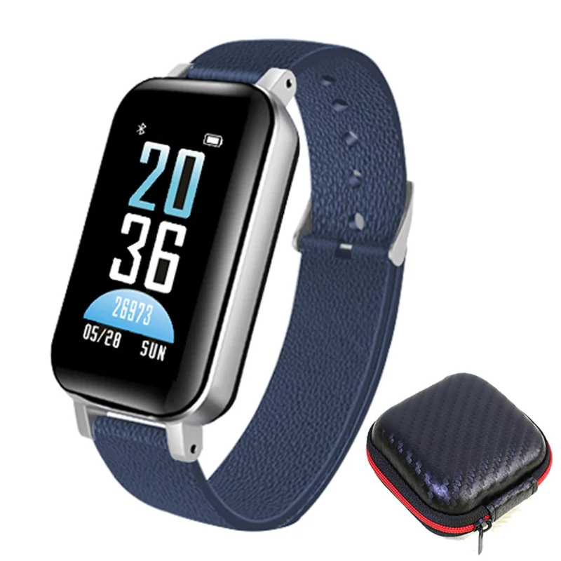 Box blue T89 TWS Bluetooth наушники Смарт-часы с сенсорным управлением Смарт-часы IP67 Поддержка Siri BT звонки, музыка фитнес-Браслет Смарт-браслет - Цвет: Box blue