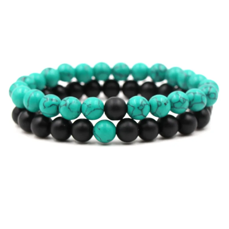 

2pcs elegant Men's Natural Stone Bracelets set couple Volcanic stone texture beads lucky Bracelets&bangles Jewelry for men gift