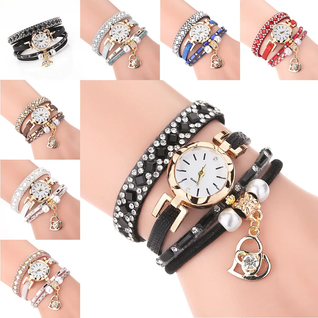 Женские часы-браслет с петлей женские наручные часы relojes mujer винтажные блестящие часы с жемчужным браслетом и циферблатом Аналоговые кварцевые наручные часы