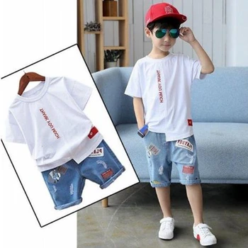 

Summer Children's Clothing Kids New Summer Boys Clothes Suits Big Boy Short Sleeve T Shirt+A Pair of Jeans 2pc Sport Sets