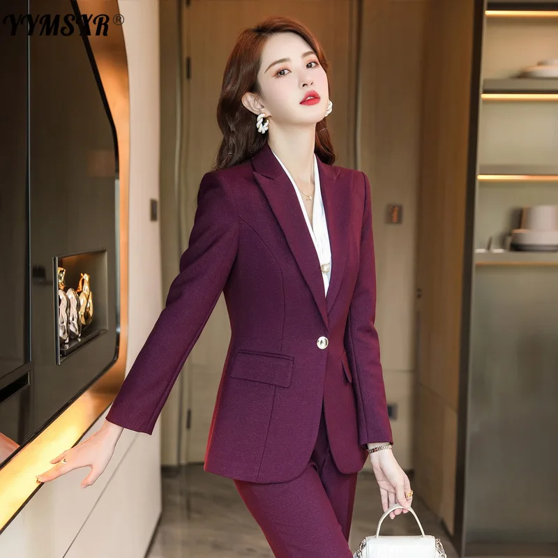 2021 New Year High-quality Professional Wear Plus Size Women's Casual Office Long-sleeved Suit High-waist Trousers 2-piece Set