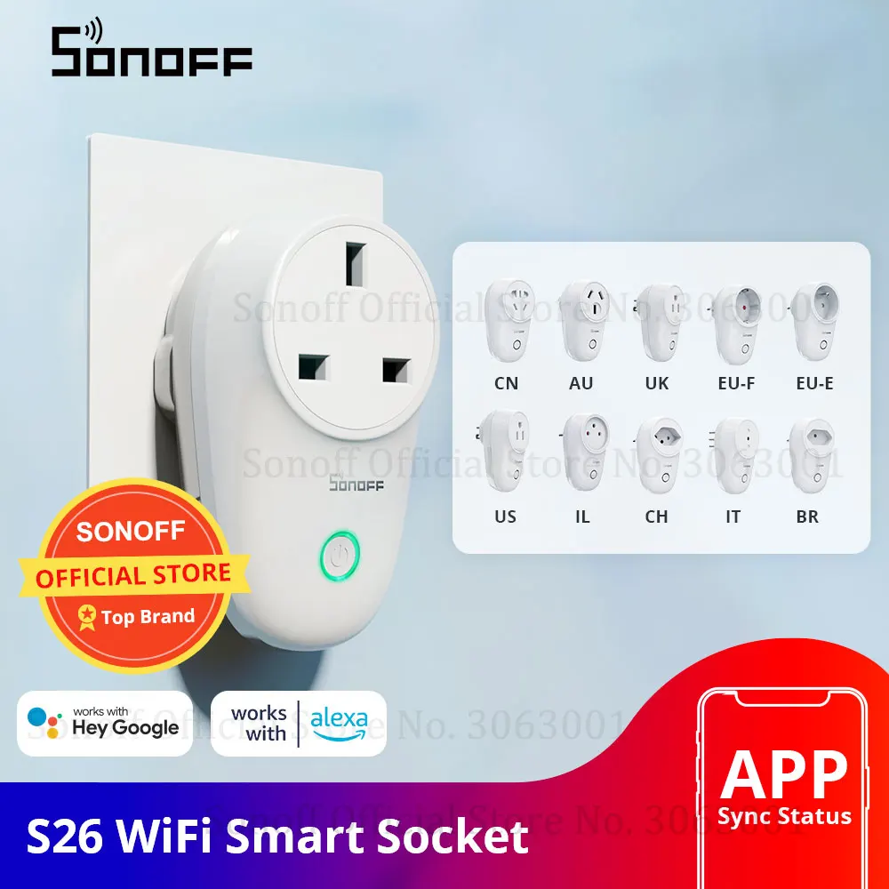 Sonoff S26 WiFi Smart Socket US/UK/CN/AU/EU Wireless Plug Power Sockets Smart Home Switch Work With Alexa Google Assistant IFTTT smart plug,smart switch