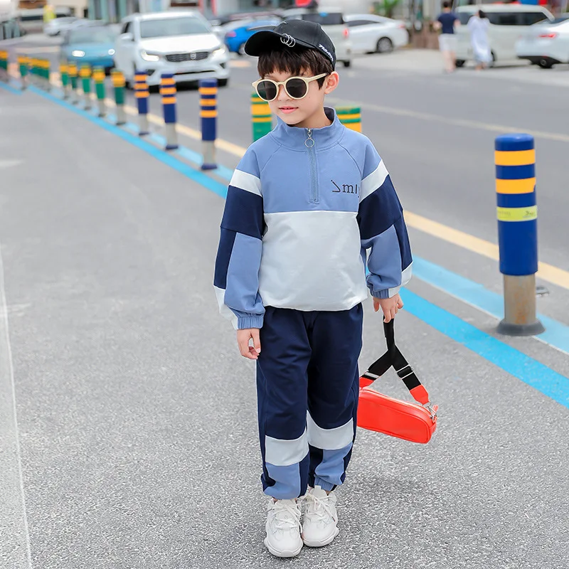 Комплект одежды для мальчиков, весенне-осенняя одежда для бега, детский пуловер для мальчиков, пальто+ штаны, спортивный костюм, комплект детской одежды, От 2 до 10 лет - Цвет: Light blue