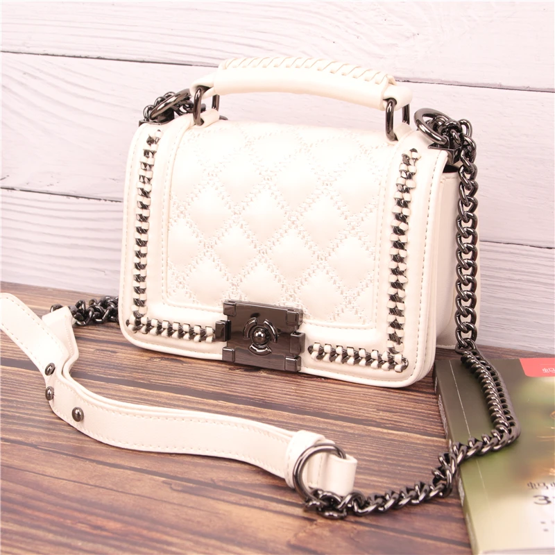 

Designer Genuine Leather Chic Ladies Bag Elegant Rhombic Fashion Small Bag Real Cowhide Chain Shoulder Portable Handbag