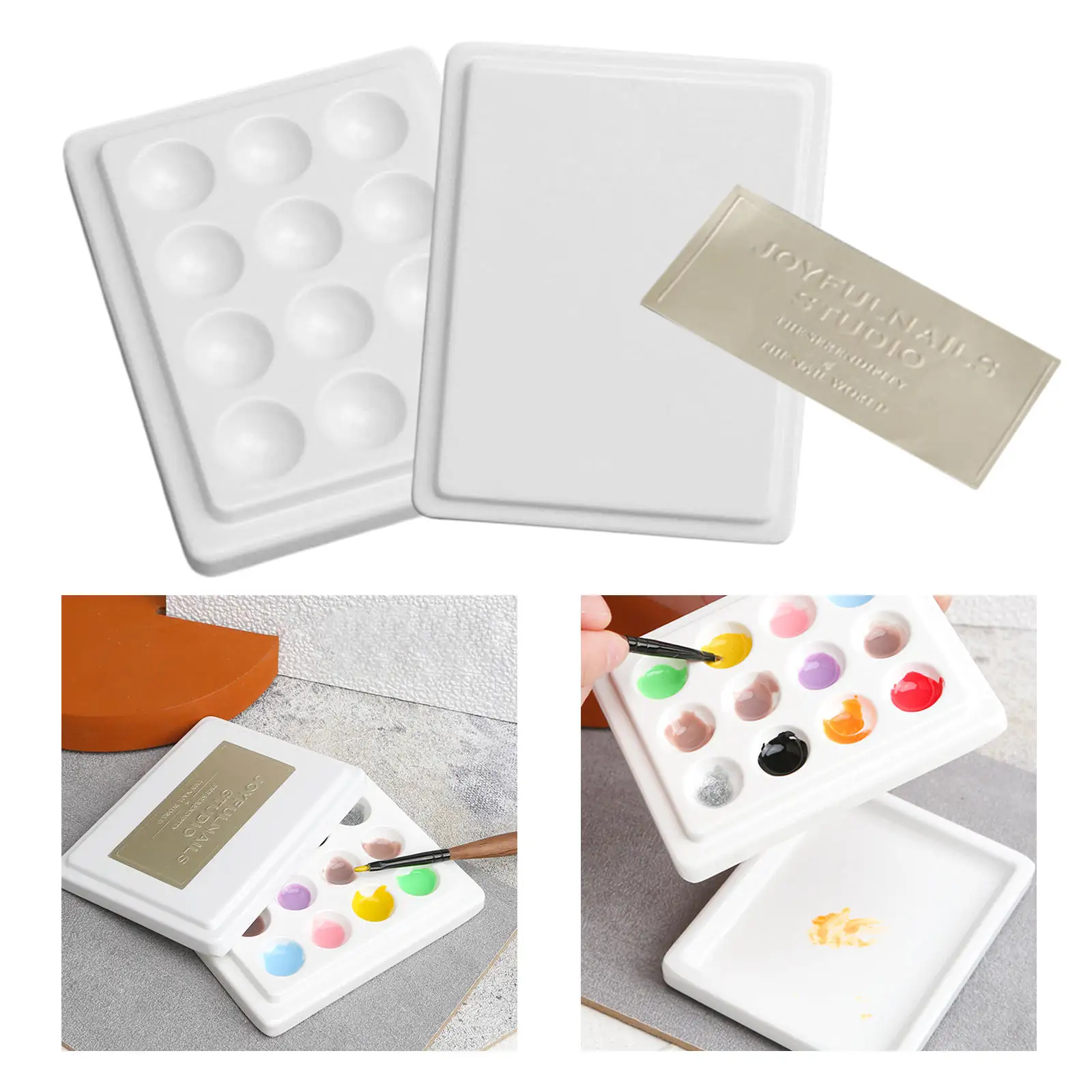 12-Well Ceramic Gouache Watercolor Paint Palette with Lid Coloring Washable color palette,watercolor palette