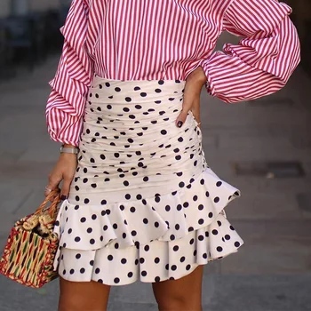 

Women Fashion Polka Dot Skirt 2019 Autumn Winter High Waist Bodycon Ruffle Mini Skirt Mujer Chic High Street White Skirt womens