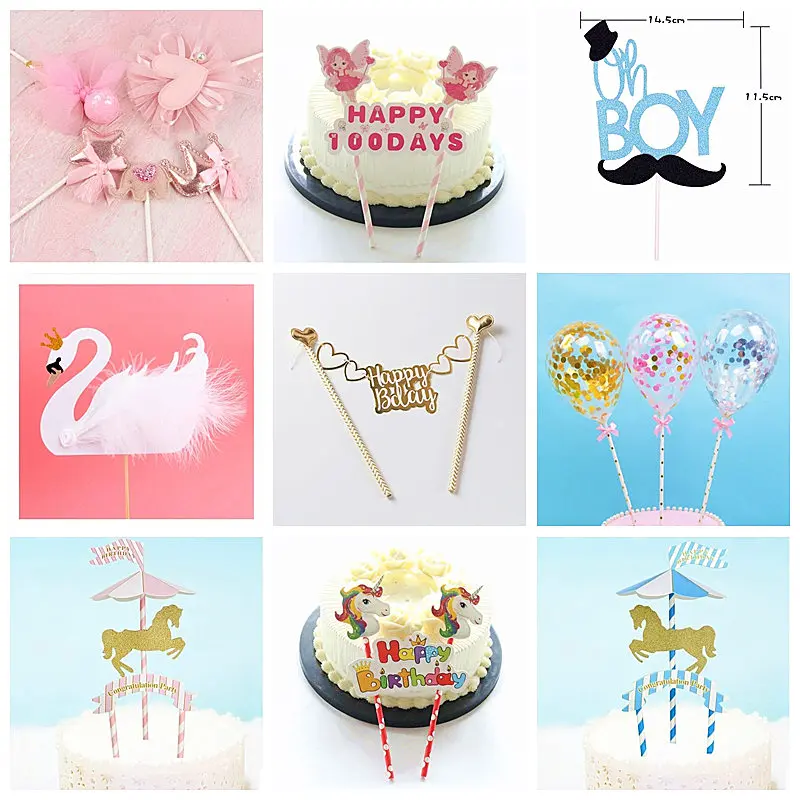 

sweet crown bowknot swan happy birthday cake topper cake decoration baby shower kids birthday party wedding favor supplies