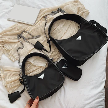 

2pcs/Set Women Simple Nylon Crossbody Bag Mini Pocket Female Shoulder Messenger Bag Simple Nylon Women Causal Handbags