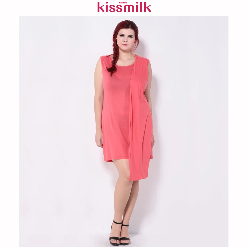 Женское красное платье с круглым вырезом Kissmilk летнее большого размера 3XL 4XL 5XL 6XL