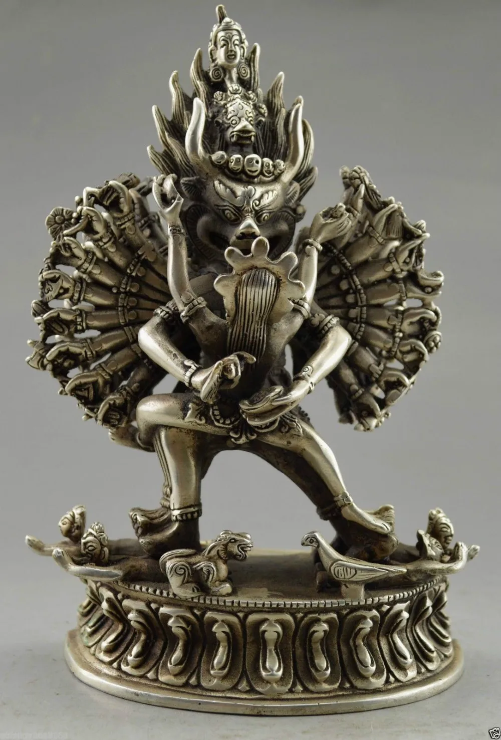

Collectible Decorated Old Handwork Tibet Silver Carved Yamantaka Buddha Statue metal handicraft