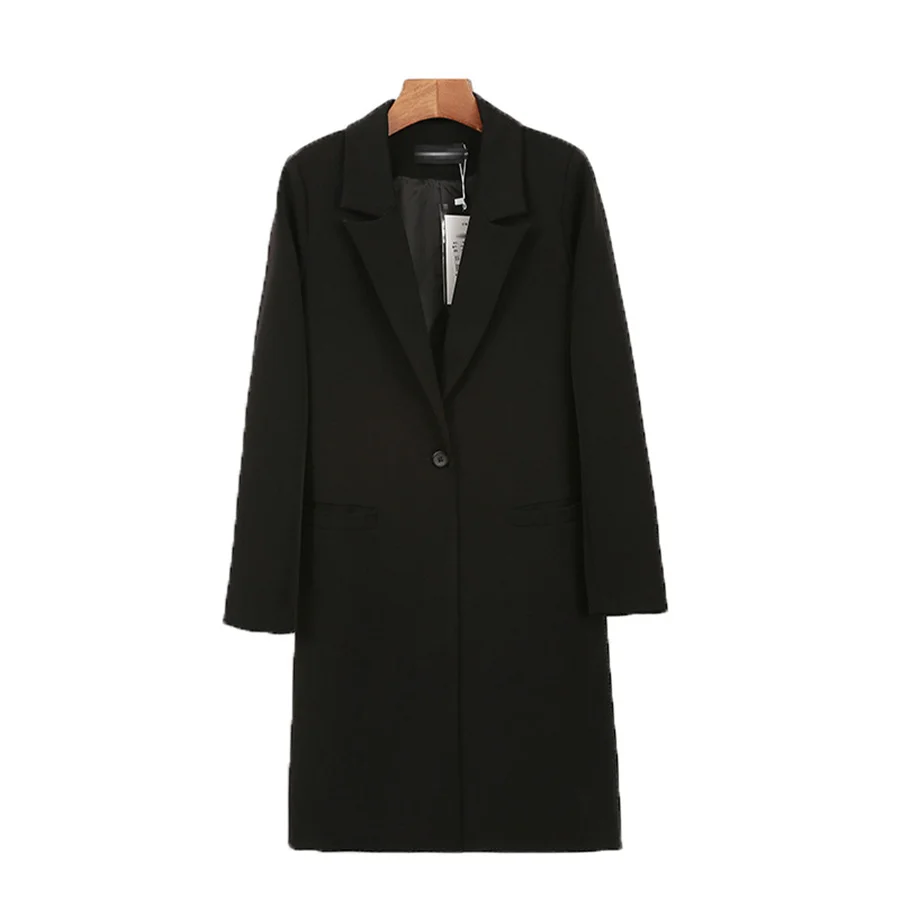 

Single Button Black Women Suit Lady Fashion Blazers Autumn Spring Slim Korean Style Loose Casual Cotton Women's Long Coat
