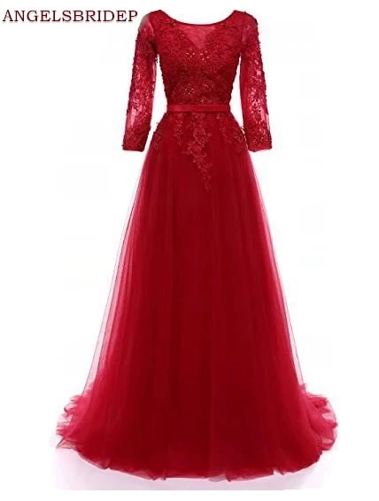 

ANGELSBRIDEP, Длинные вечерние платья а-силуэта с глубоким вырезом, платья для вечеринки, официальное Тюлевое платье с аппликацией для выпускного вечера в стиле знаменитостей