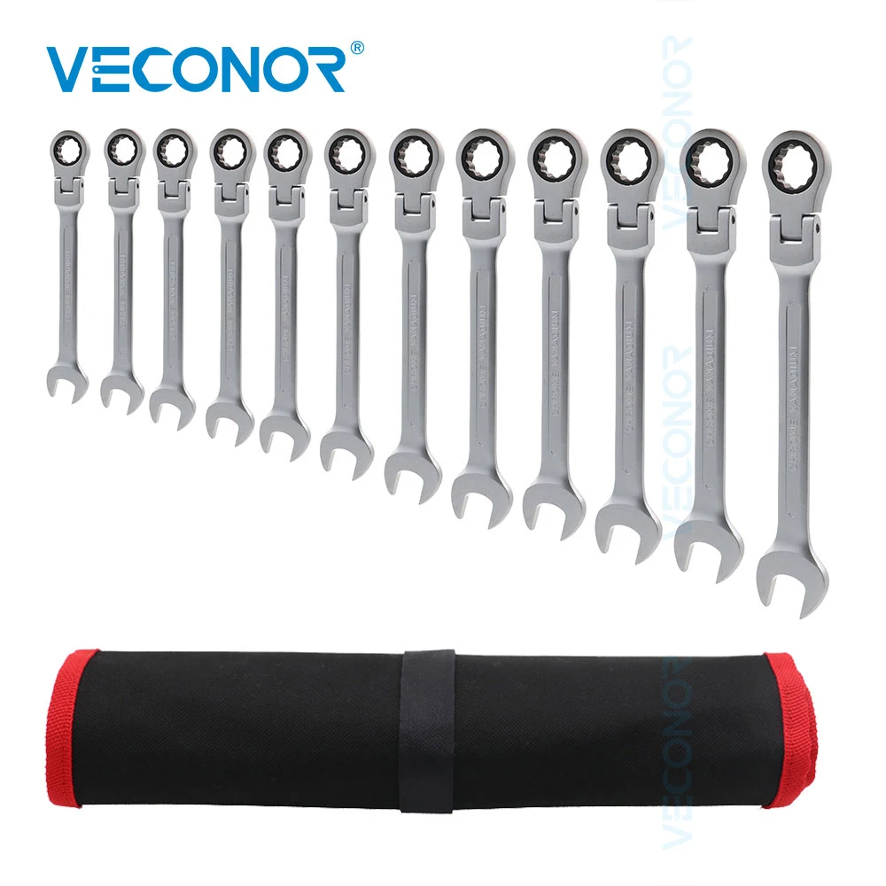 Ratchet Wrench Key Set Flexible Ratcheting Spanner Car Tool Set with Pouch Dull Polished Universal Wrench Tools for Repairing