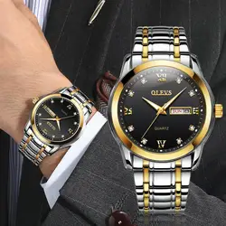 OLEVS reloj analógico de acero inoxidable para hombre, accesorio de pulsera de cuarzo resistente al agua con calendario, complemento masculino de marca de lujo con diseño clásico, perfecto para negocios