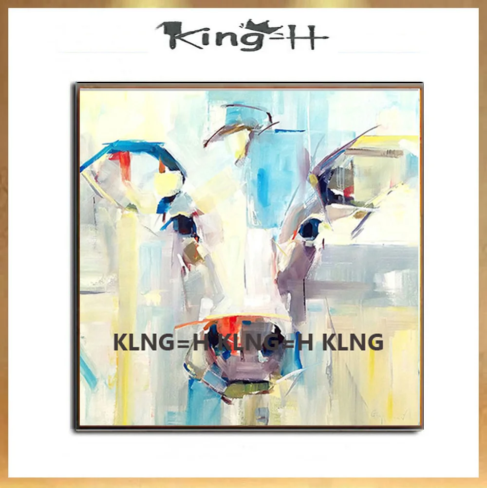 

Hand Painted Acrylic Canvas Oil Paintings Colorful cow Modern Abstract Animal Wall Art picture for Kid's Room living room Decor